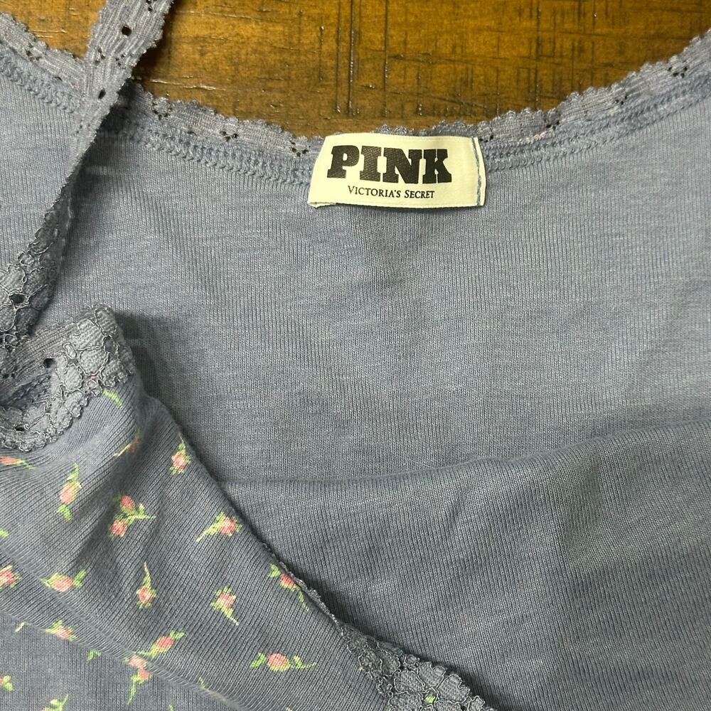 Victoria’s Secret PINK Y2K Baby Tank Blue Floral Cotton Cami M - Picture 3 of 6